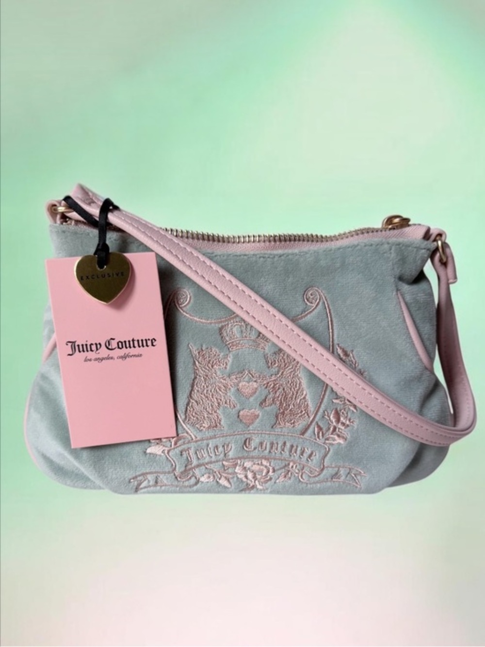 Juicy Couture Mint and Pink Embroidered Crest mini Bag Scottie dod